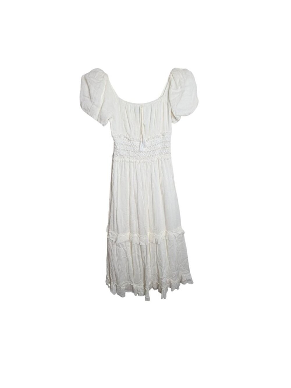 NEW Miss Avenue Cream Tiered Maxi Dress On Or Off Shoulder Size Small Boho - Picture 13 of 16